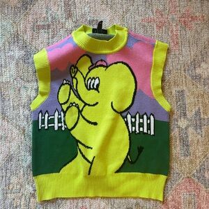 NWOT Lazy Oaf Colorful Elephant Graphic Sweater Vest